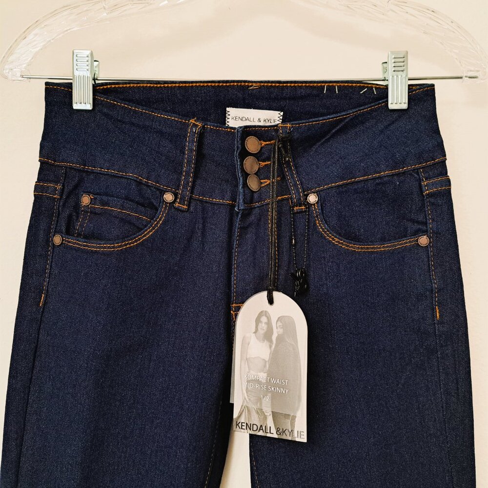 Kendall & Kylie Kompact Mid-Rise Juniors Skinny Jeans Dark Blue Size 1/2… - Picture 3 of 14